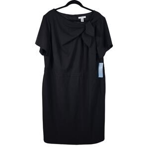 London Times Woman Dress 22W Black Sheath Tie Neck Short Sleeve Elegant Cocktail